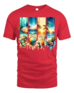 Tropical Beach Sunset T-Shirt Summer Vacation Vibes - red t-shirt on white background
