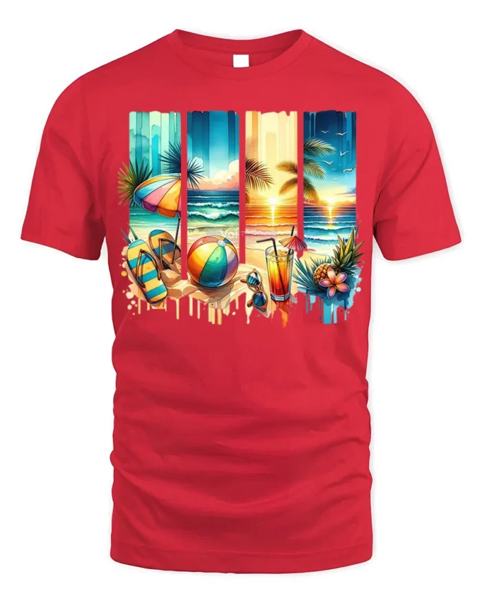 Tropical Beach Sunset T-Shirt Summer Vacation Vibes - red t-shirt on white background