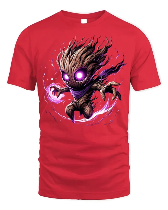 Dark Cosmic Tree Warrior T-Shirt - Fantasy Power Graphic - red t-shirt on white background