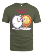 Daylight Saving Time Funny Sun T-Shirt Comfy Cotton - military green t-shirt on white background