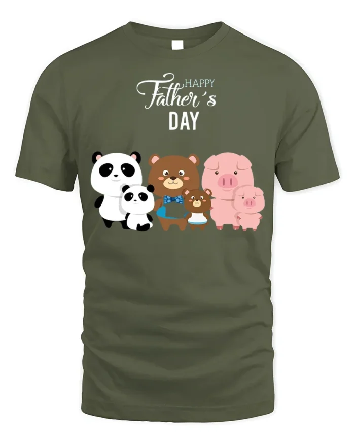Happy Father’s Day Family Bears Pigs T-Shirt - military green t-shirt on white background