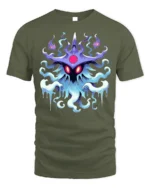 Mystic Spirit Monster T-Shirt Glow in Dark Look Ghost Tee - military green t-shirt on white background