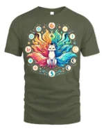 Celestial Fox Elements T-Shirt Mystical Kitsune Tee Art - military green t-shirt on white background