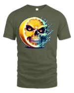 Citrus Skull Explosion T-Shirt Spooky Fruit Graphic - military green t-shirt on white background