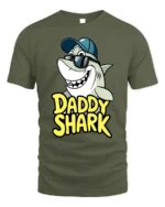Daddy Shark T-Shirt Funny Father’s Day Gift for Dad - military green t-shirt on white background