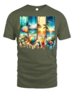 Tropical Beach Sunset T-Shirt Summer Vacation Vibes - military green t-shirt on white background