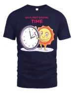 Daylight Saving Time Funny Sun T-Shirt Comfy Cotton - navy t-shirt on white background