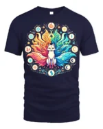 Celestial Fox Elements T-Shirt Mystical Kitsune Tee Art - navy t-shirt on white background