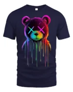 Neon Drip Bear T-Shirt Trippy Colorful Urban Streetwear - navy t-shirt on white background