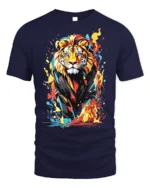 Color Burst Lion T-Shirt Fierce Vibrant Jungle King - navy t-shirt on white background