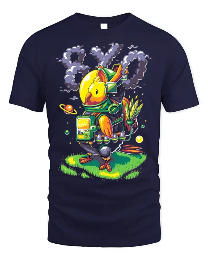 Space Chicken Explorer T-Shirt Funny Sci-Fi Animal - navy t-shirt on white background