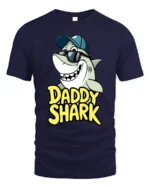 Daddy Shark T-Shirt Funny Father’s Day Gift for Dad - navy t-shirt on white background