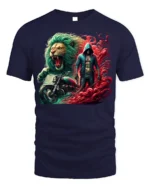Biker Lion T-Shirt Fierce Urban Warrior Graphic Tee - navy t-shirt on white background