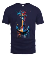 Colorful Anchor T-Shirt Nautical Art for Ocean Lovers - navy t-shirt on white background