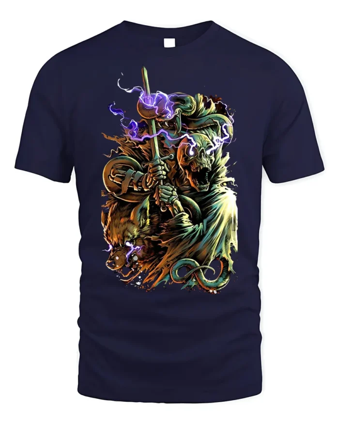 Electric Beast Warrior T-Shirt Epic Fantasy Battle - navy t-shirt on white background