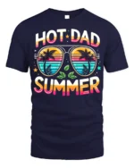 Hot Dad Summer T-Shirt Funny Retro Beach Dad - navy t-shirt on white background