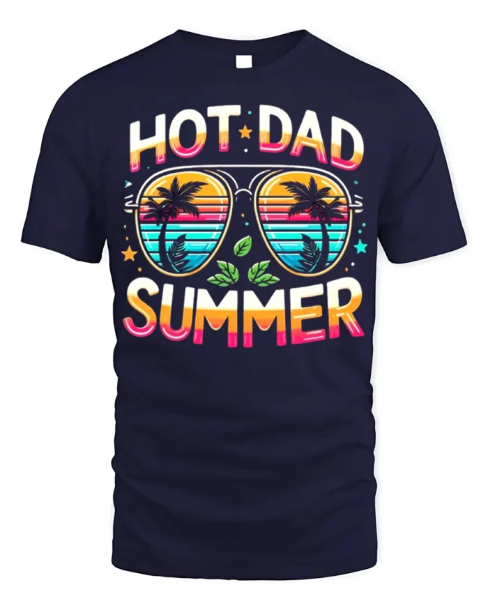 Hot Dad Summer T-Shirt Funny Retro Beach Dad - navy t-shirt on white background