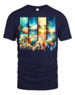 Tropical Beach Sunset T-Shirt Summer Vacation Vibes - navy t-shirt on white background