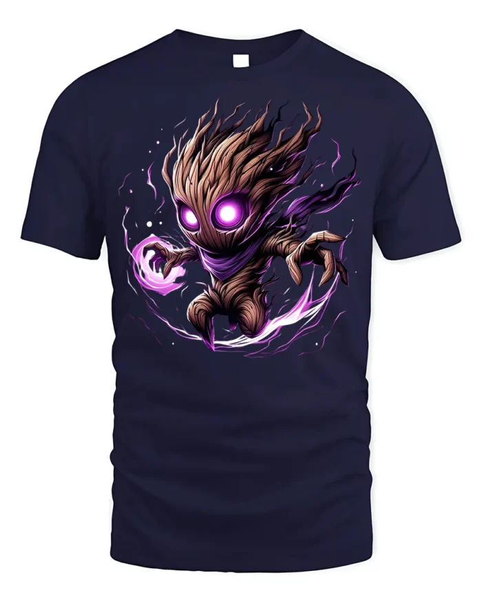 Dark Cosmic Tree Warrior T-Shirt - Fantasy Power Graphic - navy t-shirt on white background