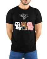 Happy Father’s Day Family Bears Pigs T-Shirt - model wearing black shirt, hands behind back