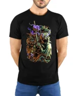 Electric Beast Warrior T-Shirt Epic Fantasy Battle - model wearing black shirt, hands behind back