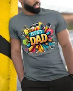 Best Dad Tool Design T-Shirt Perfect Father’s Day Gift - model in grey shirt leaning against column