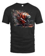 Fierce Football Helmet Flame T-Shirt Dynamic Art - black t-shirt on white background