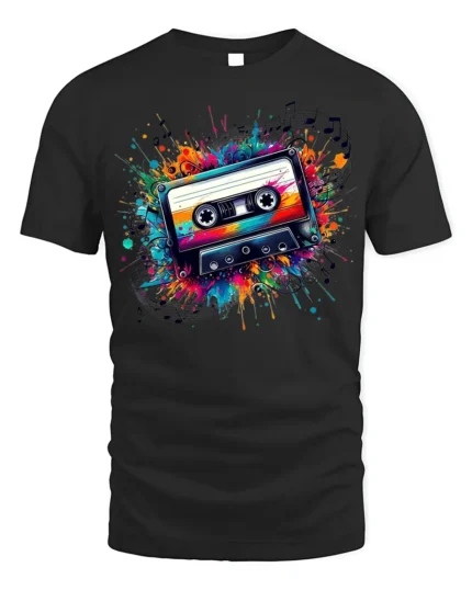 Retro Cassette Tape Graphic T-Shirt Music Lovers - black t-shirt on white background