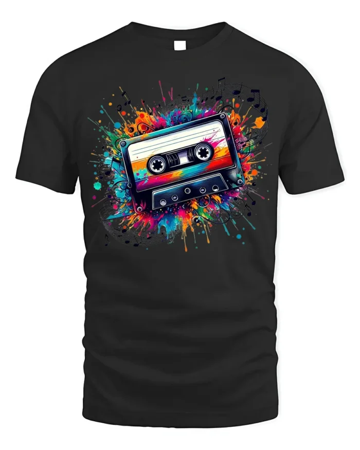 Retro Cassette Tape Graphic T-Shirt Music Lovers - black t-shirt on white background