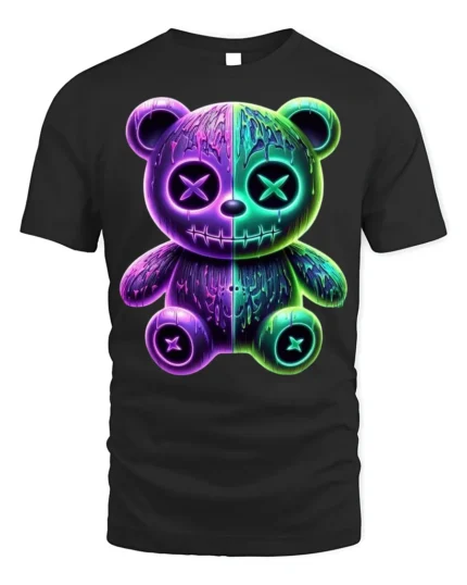 Neon Drip Bear T-Shirt Glow in the Dark Streetwear - black t-shirt on white background