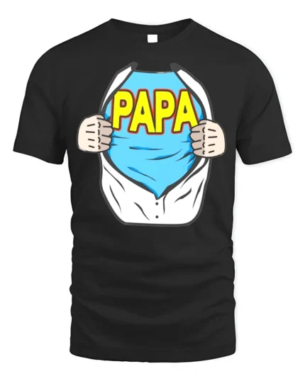 Super Papa T-Shirt Funny Father’s Day - black t-shirt on white background