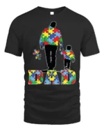 Father and Child Puzzle T-Shirt Colorful Dad - black t-shirt on white background