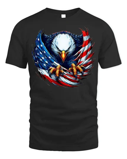 Freedom Eagle Flag Design T-Shirt for Patriots - black t-shirt on white background