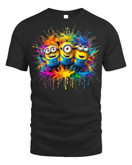 Minions Color Splash Art Funny Graphic T-Shirt - black t-shirt on white background