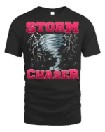 Storm Chaser Tornado Lightning Graphic T-Shirt - black t-shirt on white background