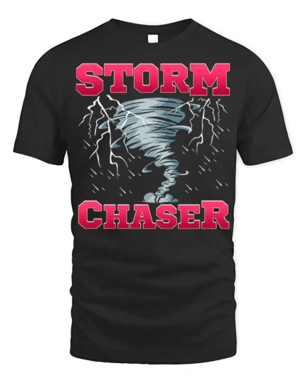 Storm Chaser Tornado Lightning Graphic T-Shirt - black t-shirt on white background