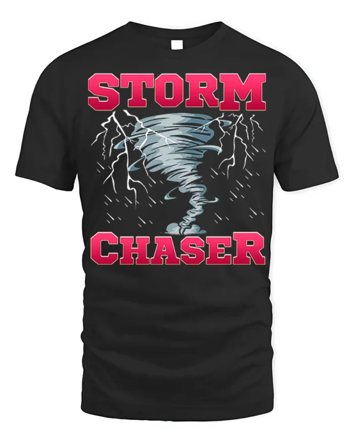 Storm Chaser Tornado Lightning Graphic T-Shirt - black t-shirt on white background