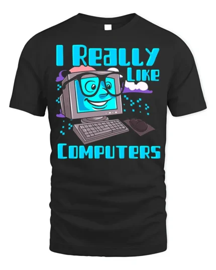 Funny Computer Lover Nerd Graphic Tee - black t-shirt on white background
