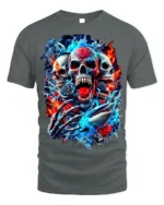 Skull and Shark Fire Ice Graphic T-Shirt for Men - gray t-shirt on white background