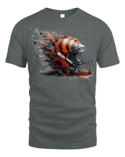 Fierce Football Helmet Flame T-Shirt Dynamic Art - gray t-shirt on white background