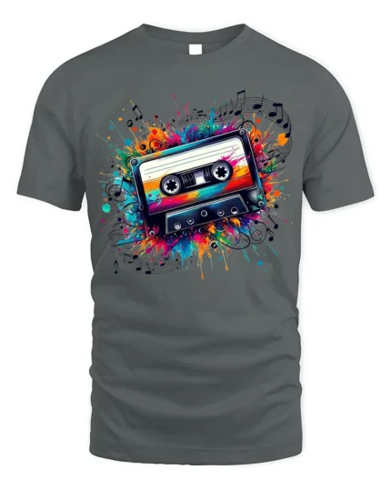 Retro Cassette Tape Graphic T-Shirt Music Lovers - gray t-shirt on white background