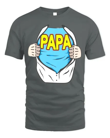 Super Papa T-Shirt Funny Father’s Day - gray t-shirt on white background