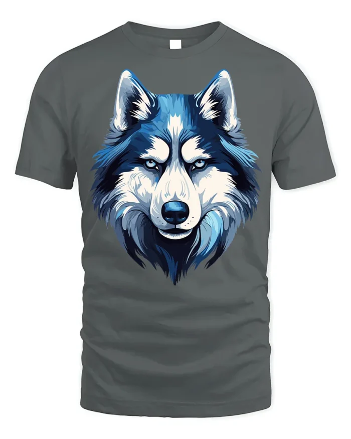 Blue Wolf T-Shirt Bold Graphic for Animal Lovers - gray t-shirt on white background