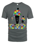 Father and Child Puzzle T-Shirt Colorful Dad - gray t-shirt on white background