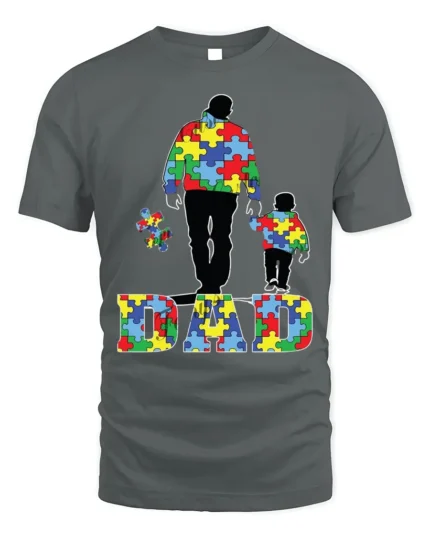 Father and Child Puzzle T-Shirt Colorful Dad - gray t-shirt on white background