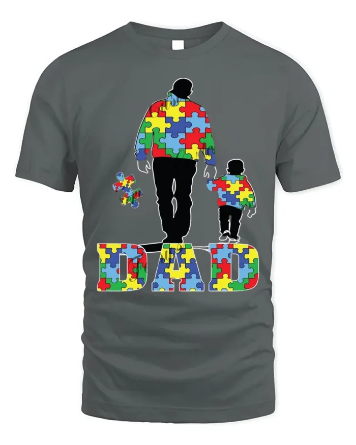 Father and Child Puzzle T-Shirt Colorful Dad - gray t-shirt on white background