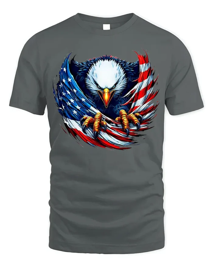 Freedom Eagle Flag Design T-Shirt for Patriots - gray t-shirt on white background