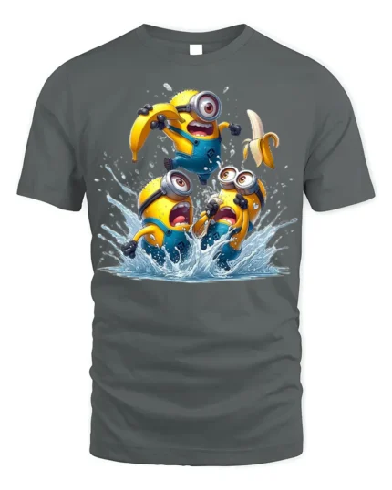 Minions Banana Splash Funny Graphic T-Shirt - gray t-shirt on white background