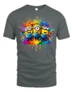 Minions Color Splash Art Funny Graphic T-Shirt - gray t-shirt on white background