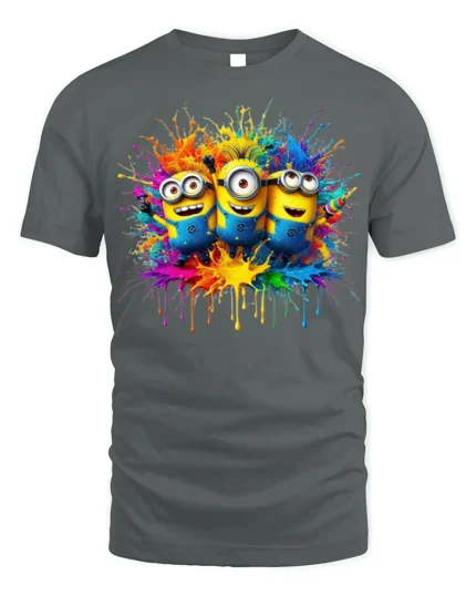 Minions Color Splash Art Funny Graphic T-Shirt - gray t-shirt on white background